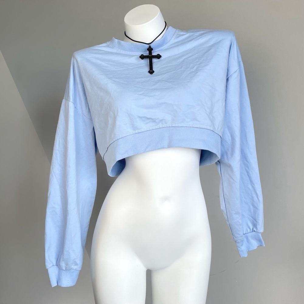 Y2K Baby Blue Long Sleeve Cropped Top